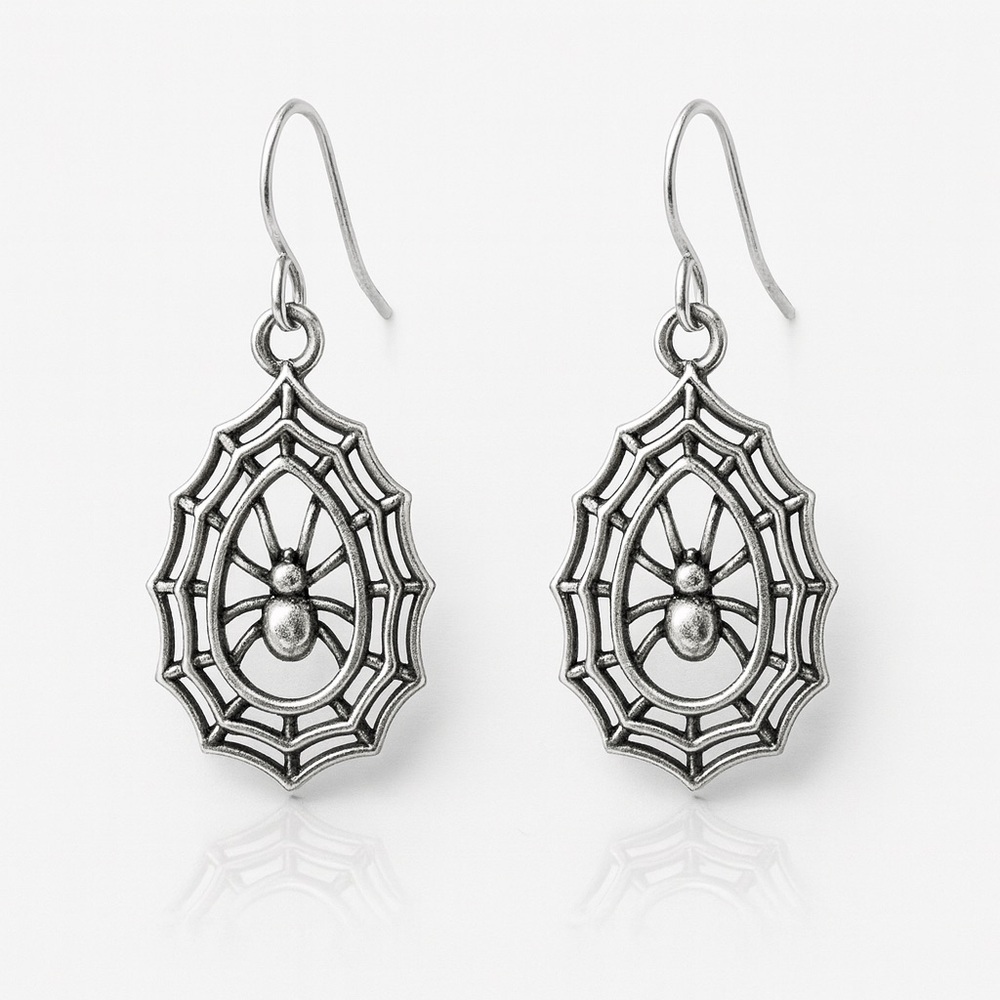 Silver Spider Web Earrings